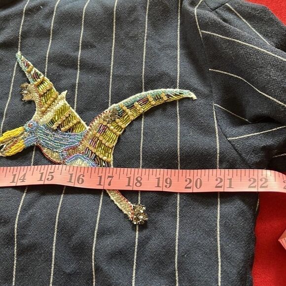 Jacket sequin bird embellished pinstripe navy blue size medium - Picture 9 of 10